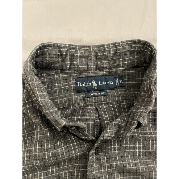 Ralph Lauren Gray Custom Fit Gray Gingham Long Sleeve Button Up Shirt Men's XL - Picture 4 of 13